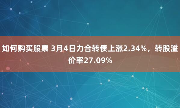 如何购买股票 3月4日力合转债上涨2.34%，转股溢价率27.09%